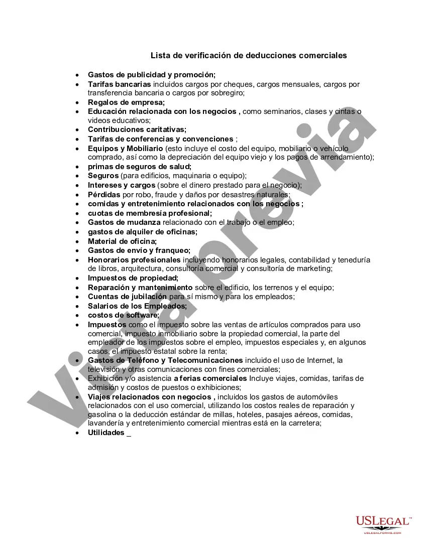 Preview Lista de verificación de deducciones comerciales