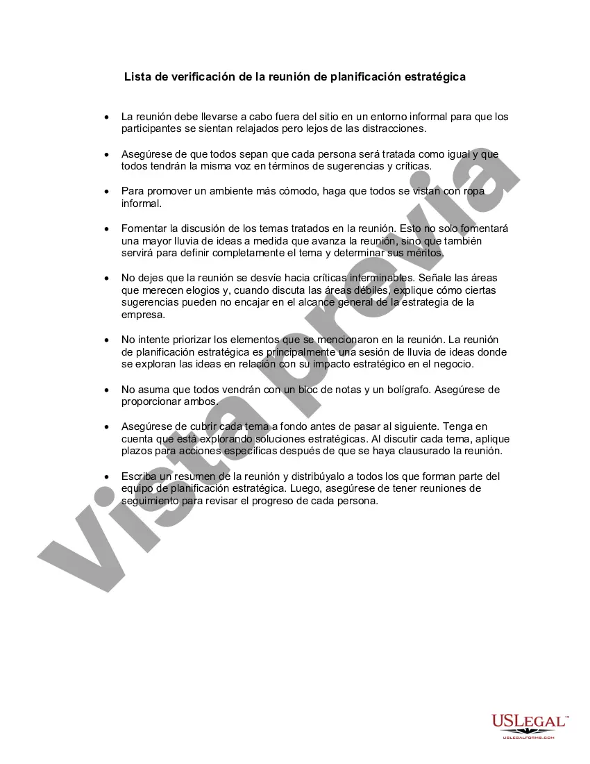 Preview Lista de verificación de la reunión de planificación estratégica