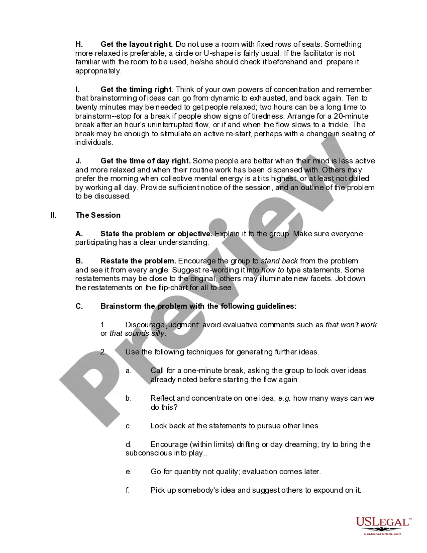 Get Checklist - Conducting a Brainstorming Session Preview Checklist - Conducting a Brainstorming Session