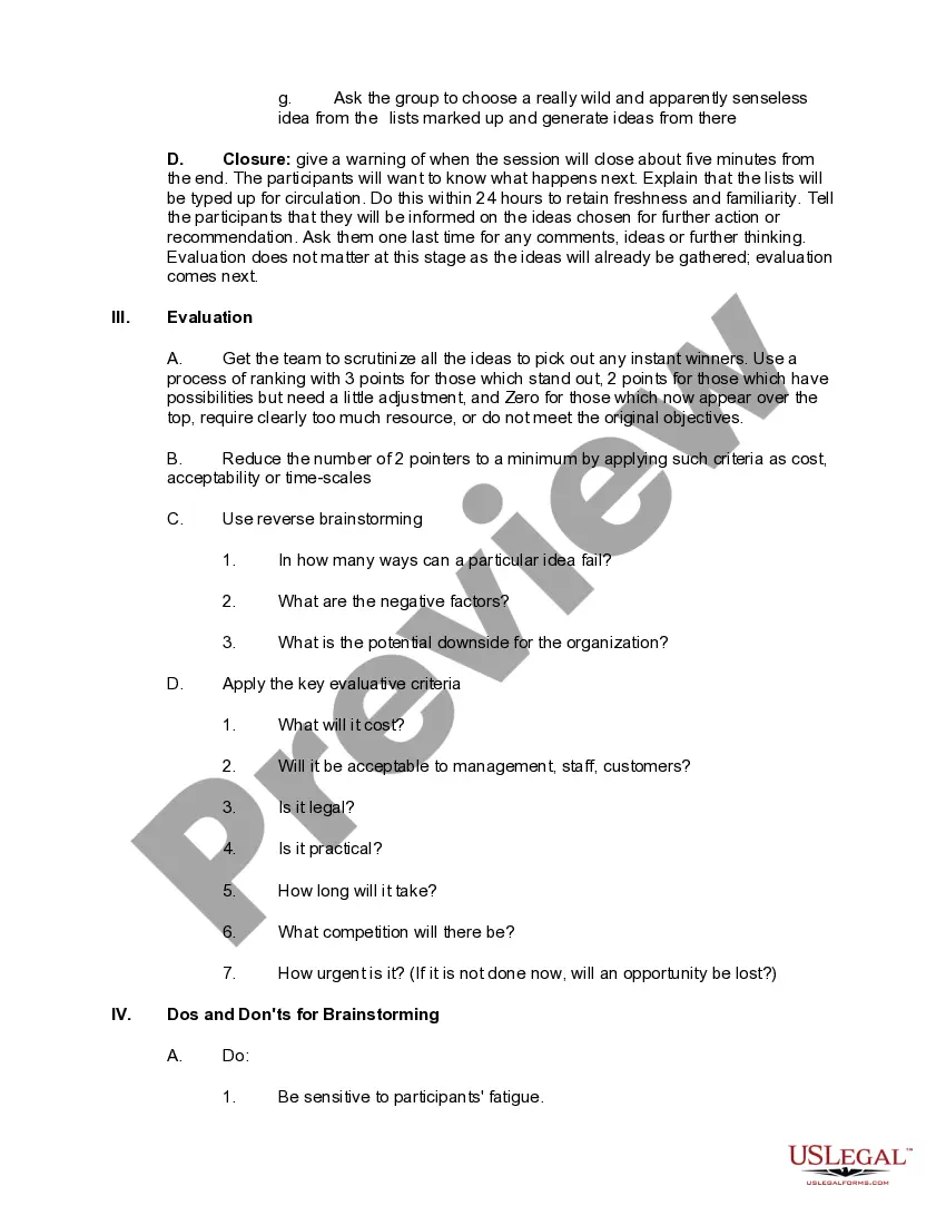 Get Checklist - Conducting a Brainstorming Session Preview Checklist - Conducting a Brainstorming Session