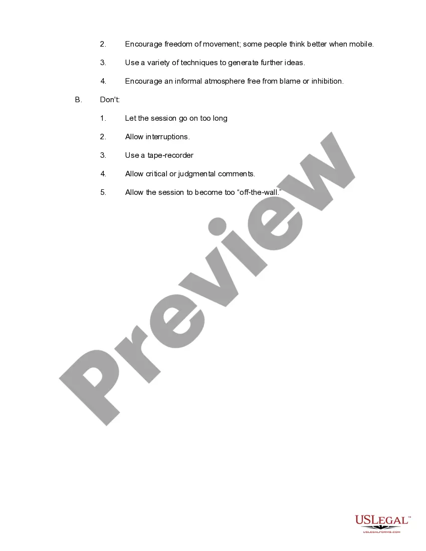 Get Checklist - Conducting a Brainstorming Session Preview Checklist - Conducting a Brainstorming Session