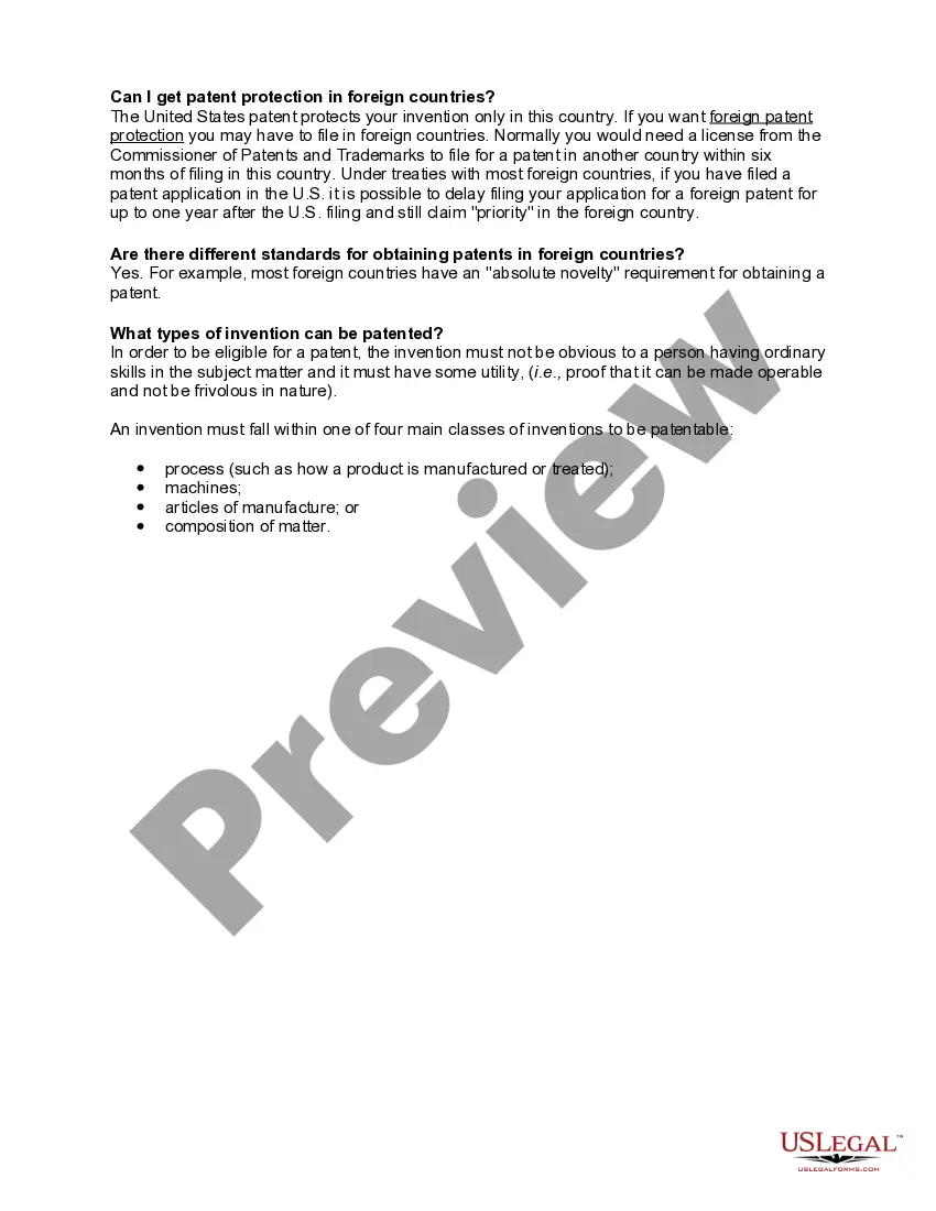 Get Checklist - FAQ About Patents Preview Checklist - FAQ About Patents