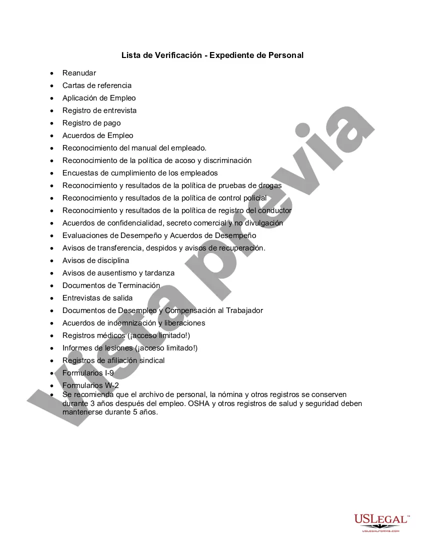 Preview Lista de Verificación - Expediente de Personal