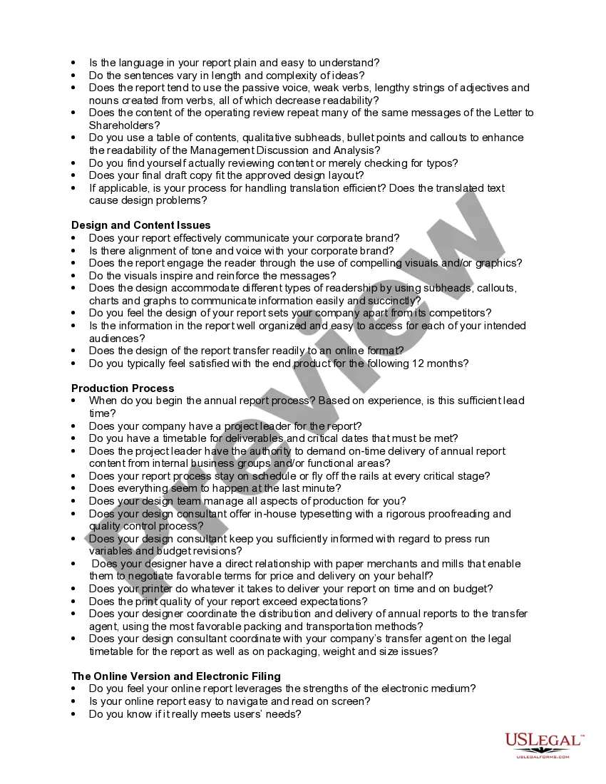 Get Checklist - Dealing with Shareholders and Investors - Preparing a User-Friendly Annual Report Preview Checklist - Dealing with Shareholders and Investors - Preparing a User-Friendly Annual Report