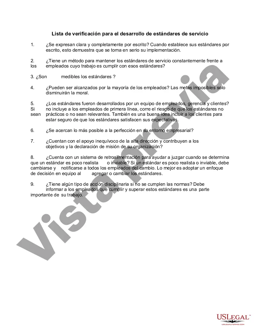 Preview Lista de verificación para el desarrollo de estándares de servicio