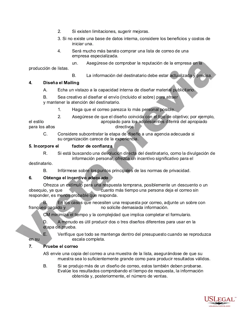 Preview Lista de verificación - Campaña de correo directo