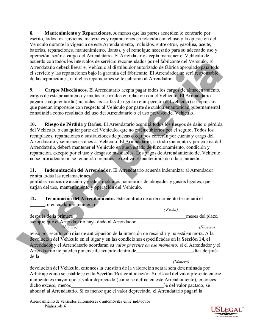 Preview Arrendamiento de vehículos automotores o automóviles entre individuos