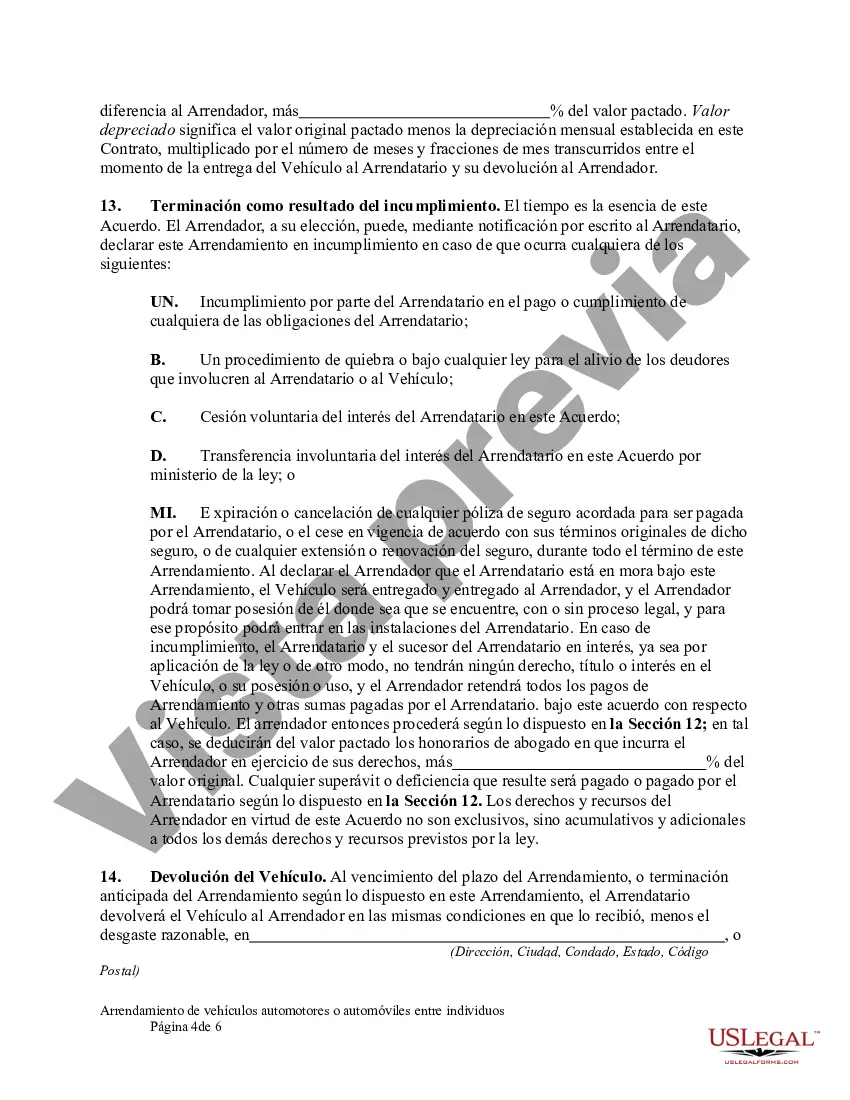 Preview Arrendamiento de vehículos automotores o automóviles entre individuos