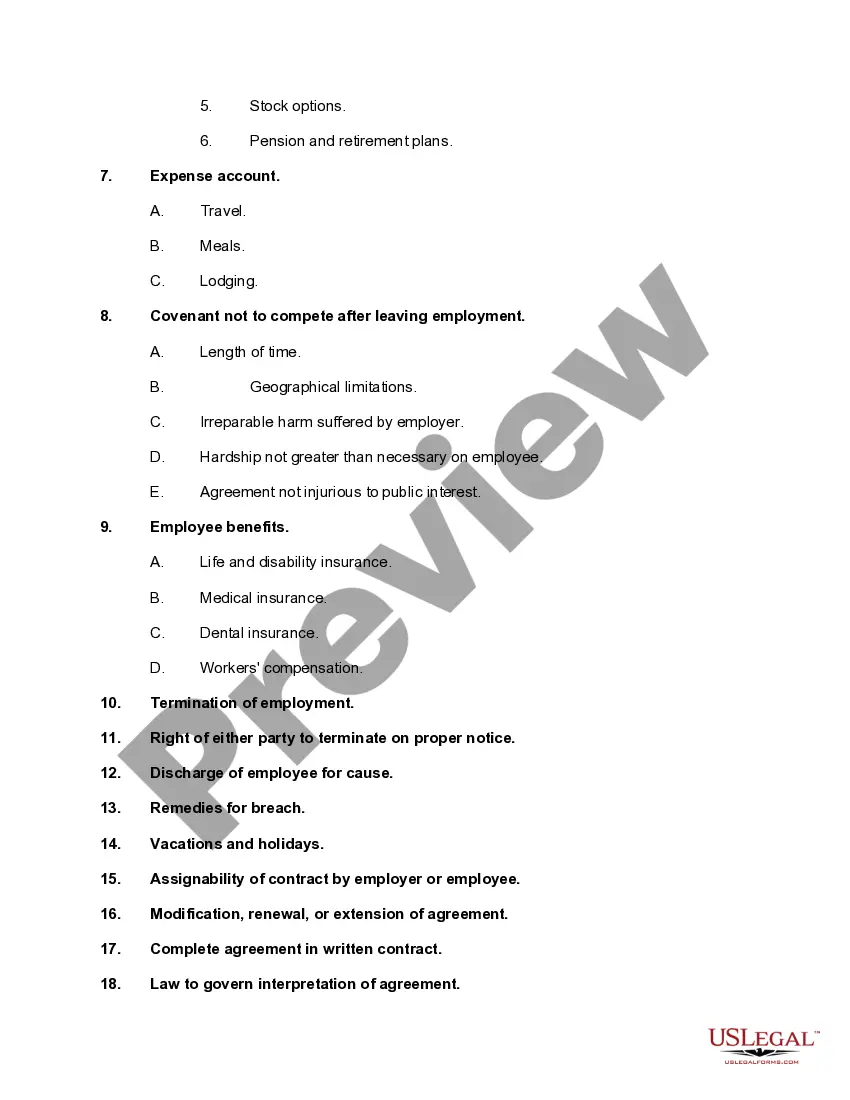 Preview Checklist - Employment Agreements