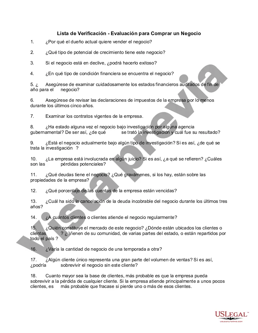 Preview Lista de Verificación - Evaluación para Comprar un Negocio