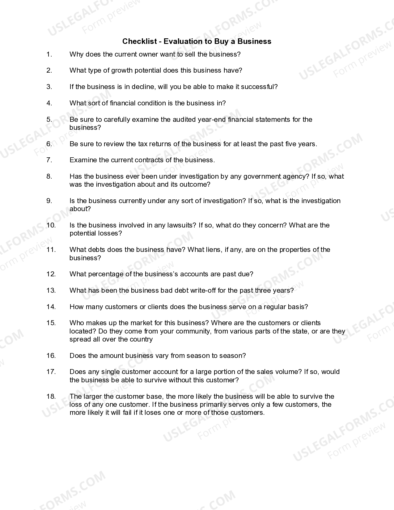 Delaware Checklist Evaluation To Buy A Business Checklist Buy 