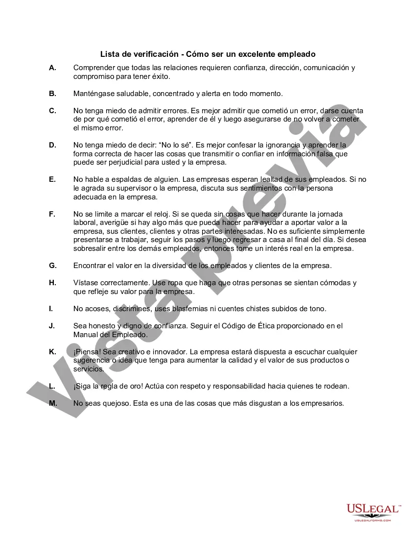 Preview Lista de verificación - Cómo ser un excelente empleado