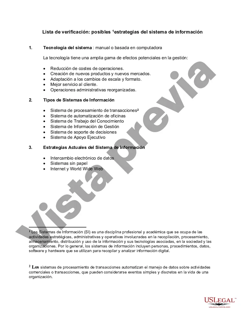 Preview Lista de verificación: posibles estrategias del sistema de información