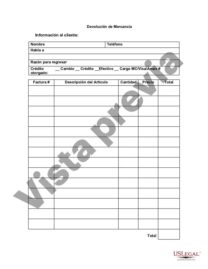 Preview Devolución de Mercancía