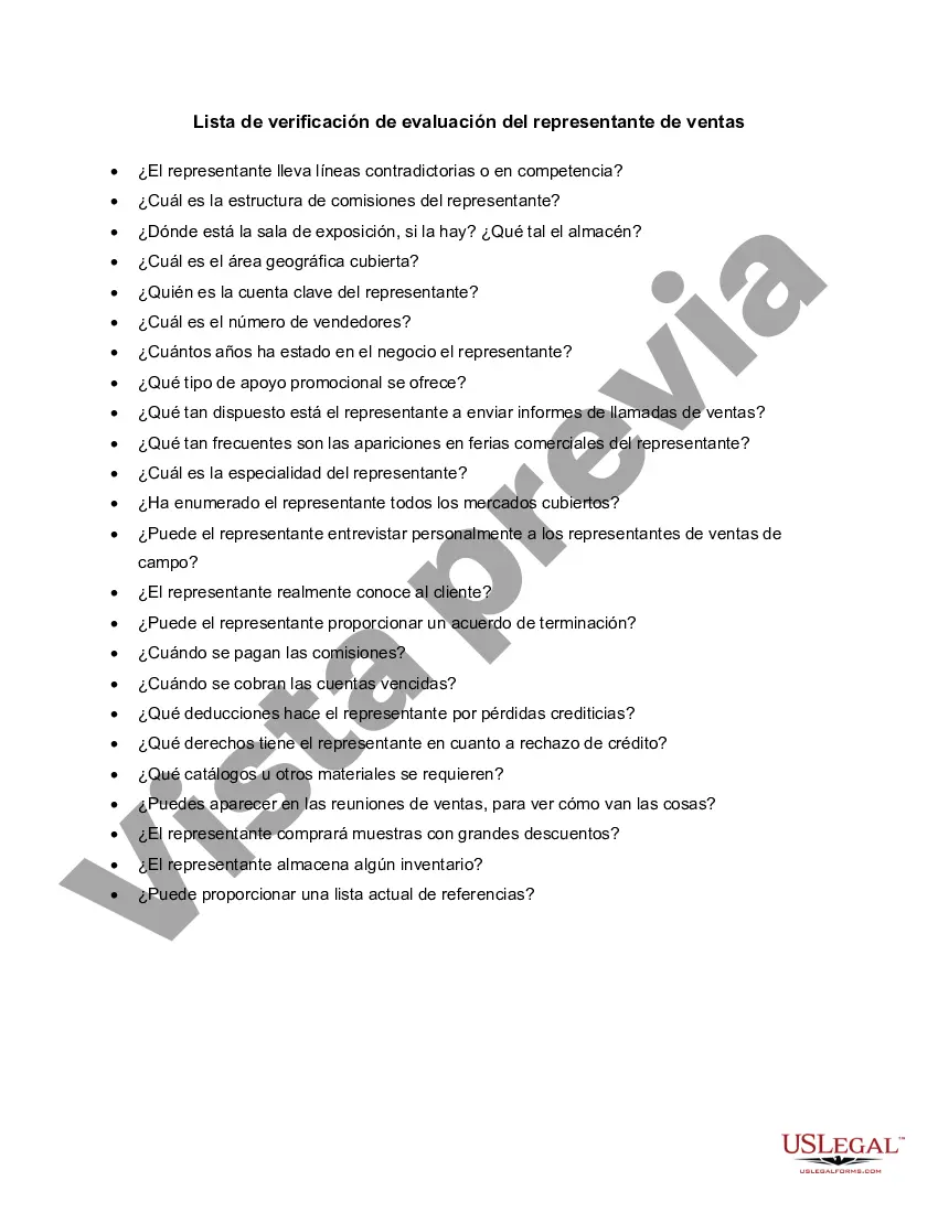 Preview Lista de verificación de evaluación del representante de ventas