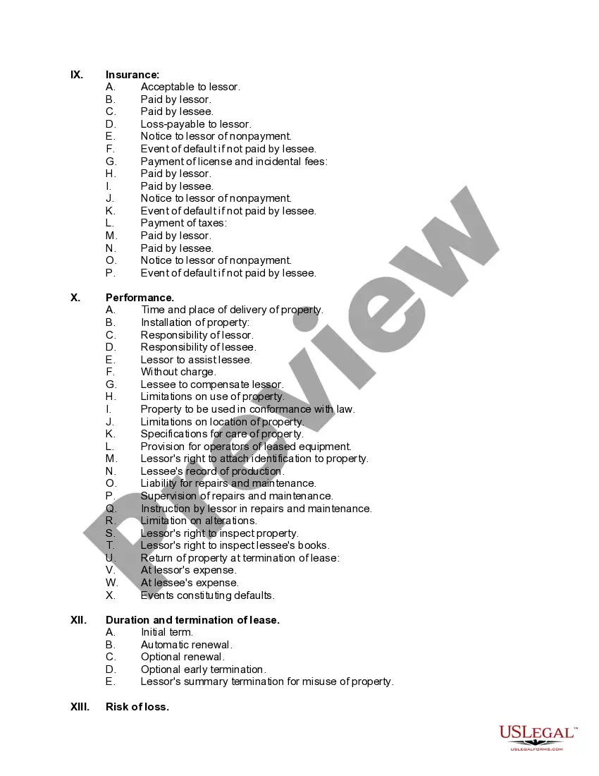 Preview Equipment Lease Checklist