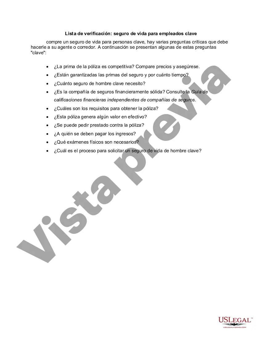 Preview Lista de verificación: seguro de vida para empleados clave
