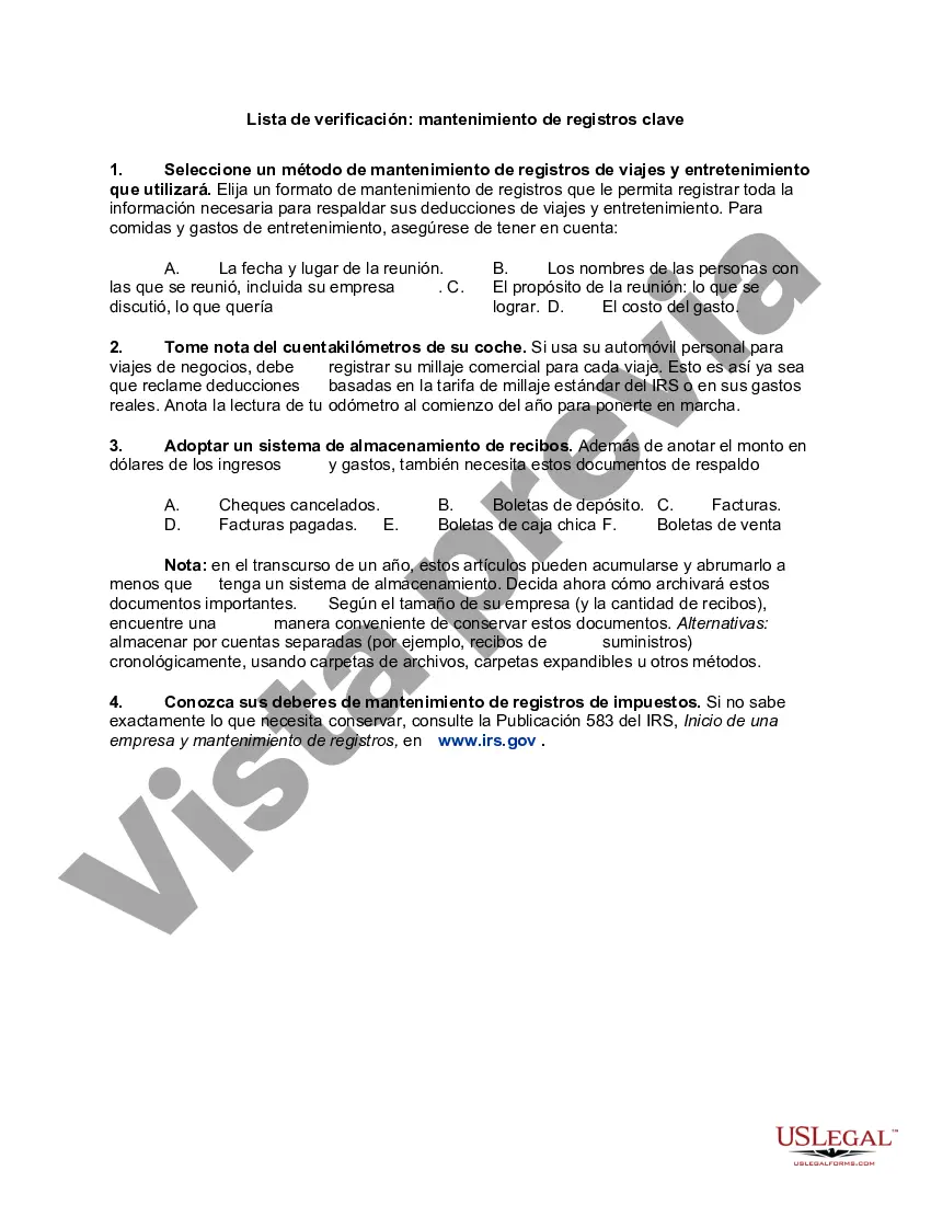 Preview Lista de verificación: mantenimiento de registros clave