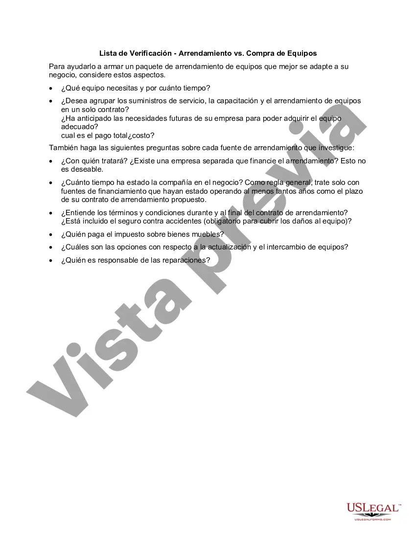 Preview Lista de Verificación - Arrendamiento vs. Compra de Equipos