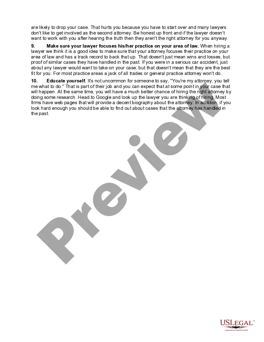 Preview Hiring a Lawyer to Represent you in a Litigated Matter