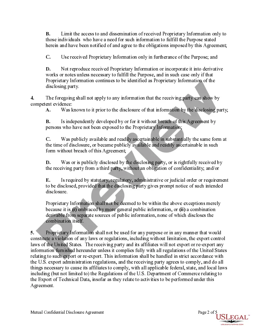 Preview Mutual Confidential Disclosure Agreement