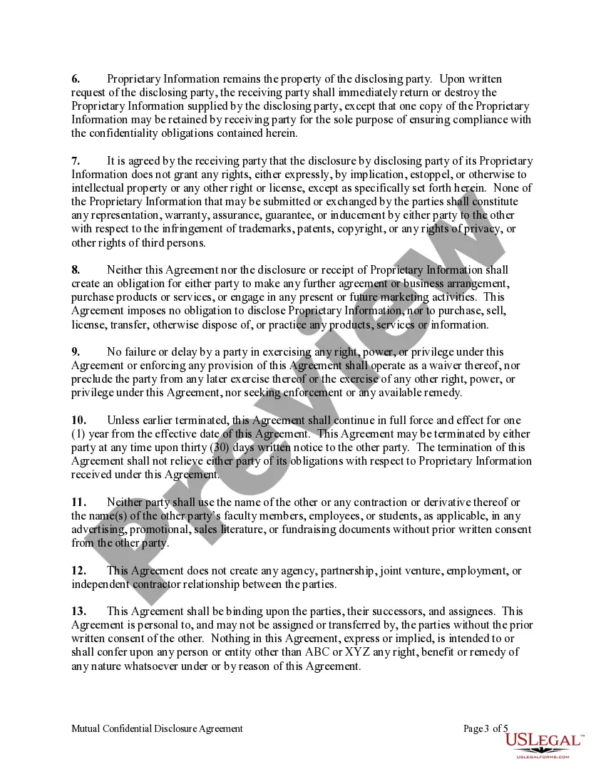 Preview Mutual Confidential Disclosure Agreement