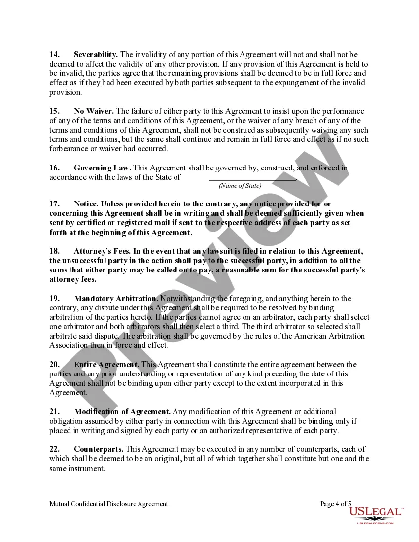 Preview Mutual Confidential Disclosure Agreement