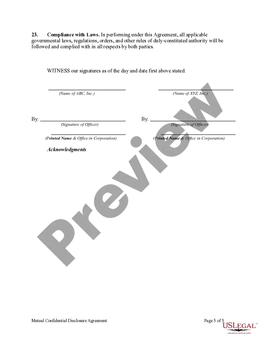 Preview Mutual Confidential Disclosure Agreement