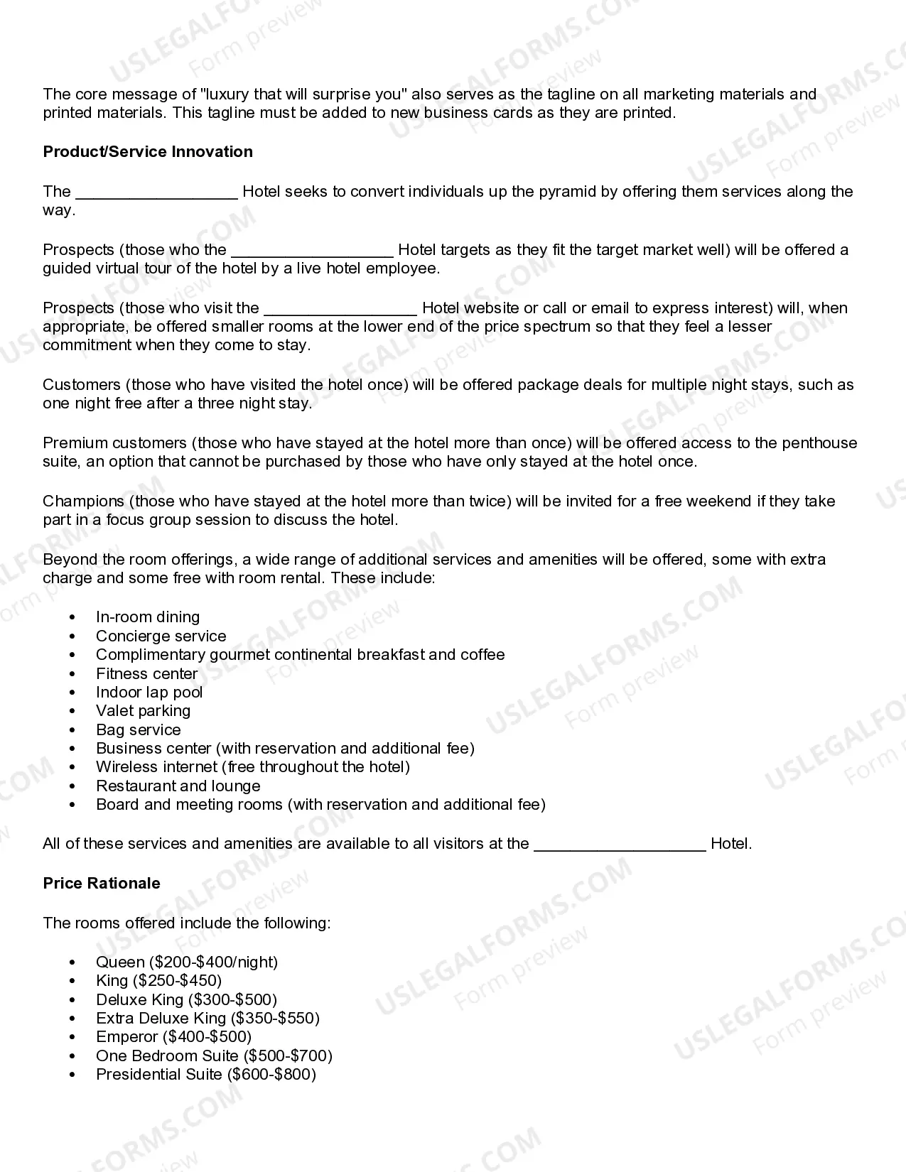 Preview Hotel and Motel Marketing Plan