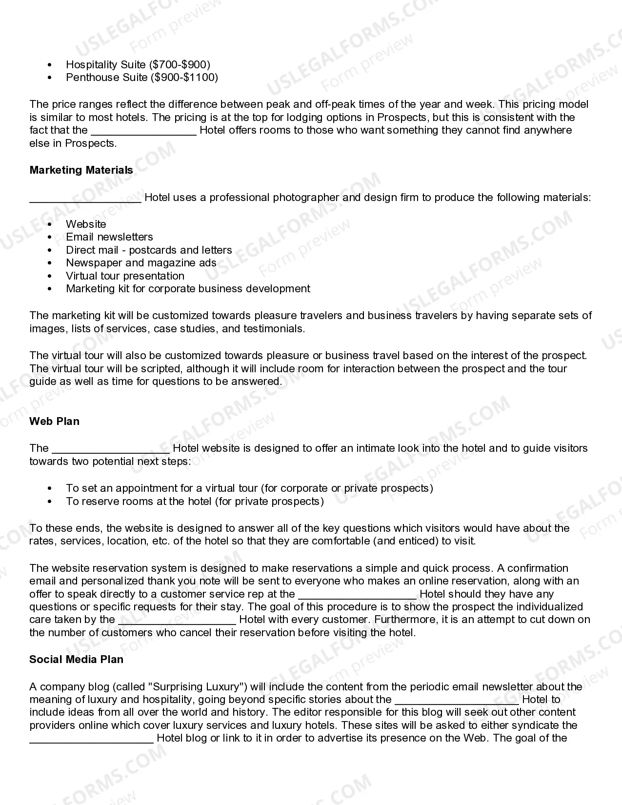 Preview Hotel and Motel Marketing Plan