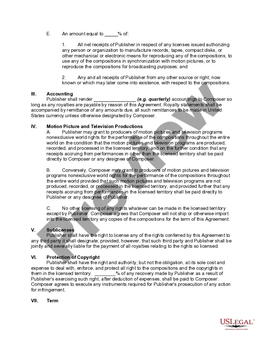 Preview License Agreement for Reproduction and Sale of Musical Compositions in Designated Area