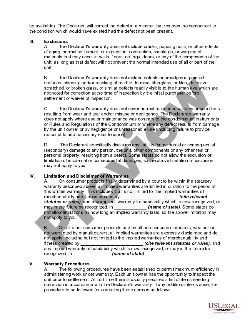 Preview Limited Warranty Certificate Issued to Owner of Condominium Unit