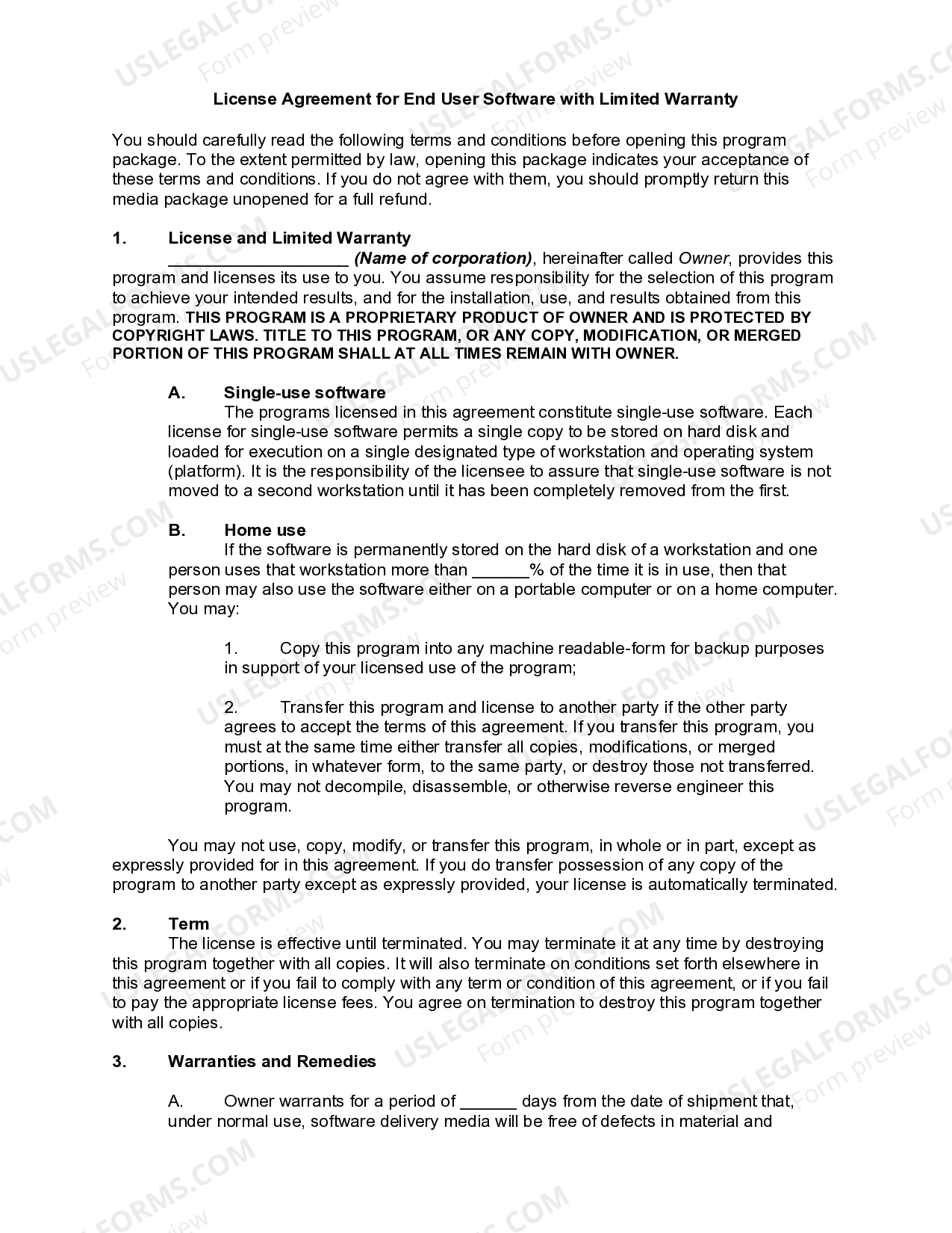License Agreement for End User Software with Limited Warranty