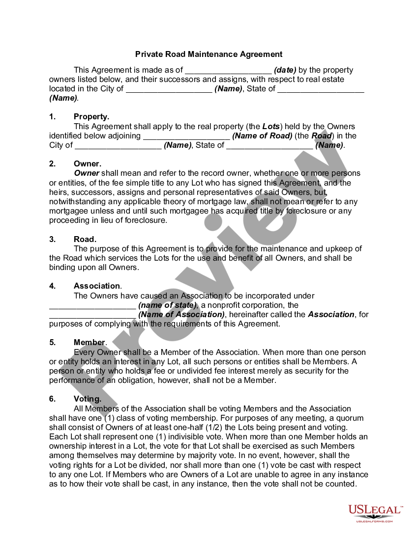 Private Road Maintenance Agreement Private Road Agreement US Legal 