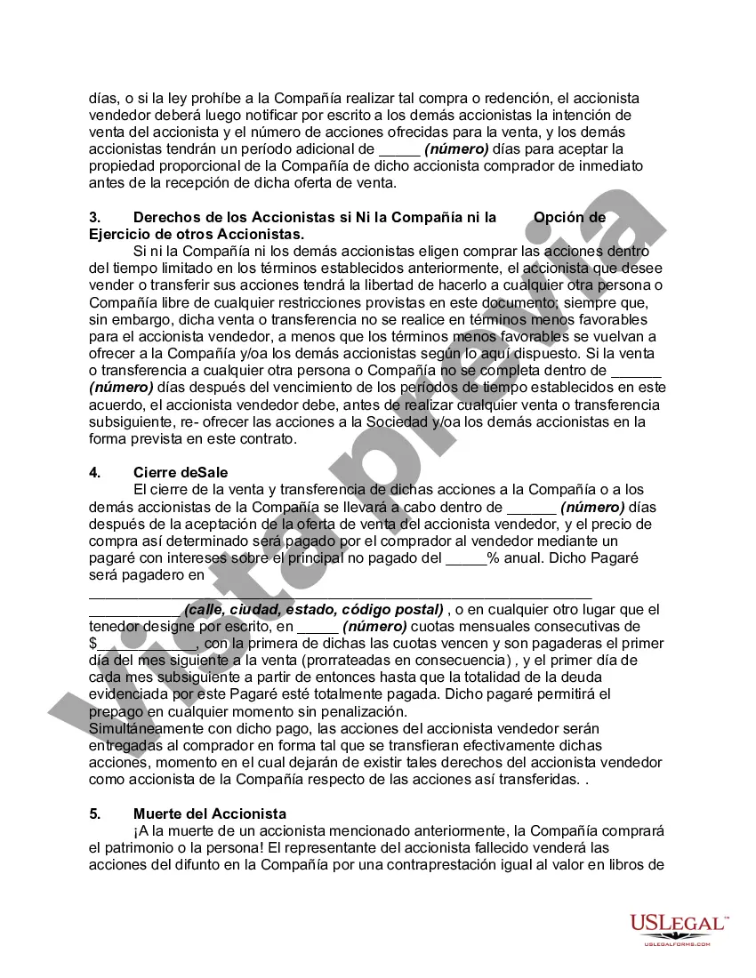Preview Acuerdo de Acciones - Acuerdo de Compra Venta entre Accionistas y Corporación