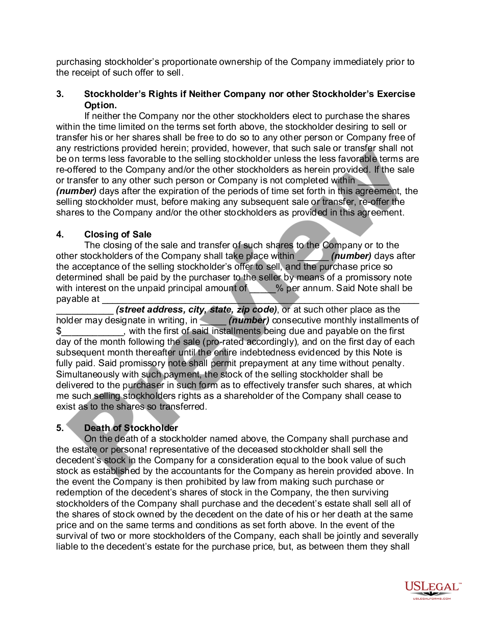 form Stock Agreement - Buy Sell Agreement between Shareholders and Corporation preview