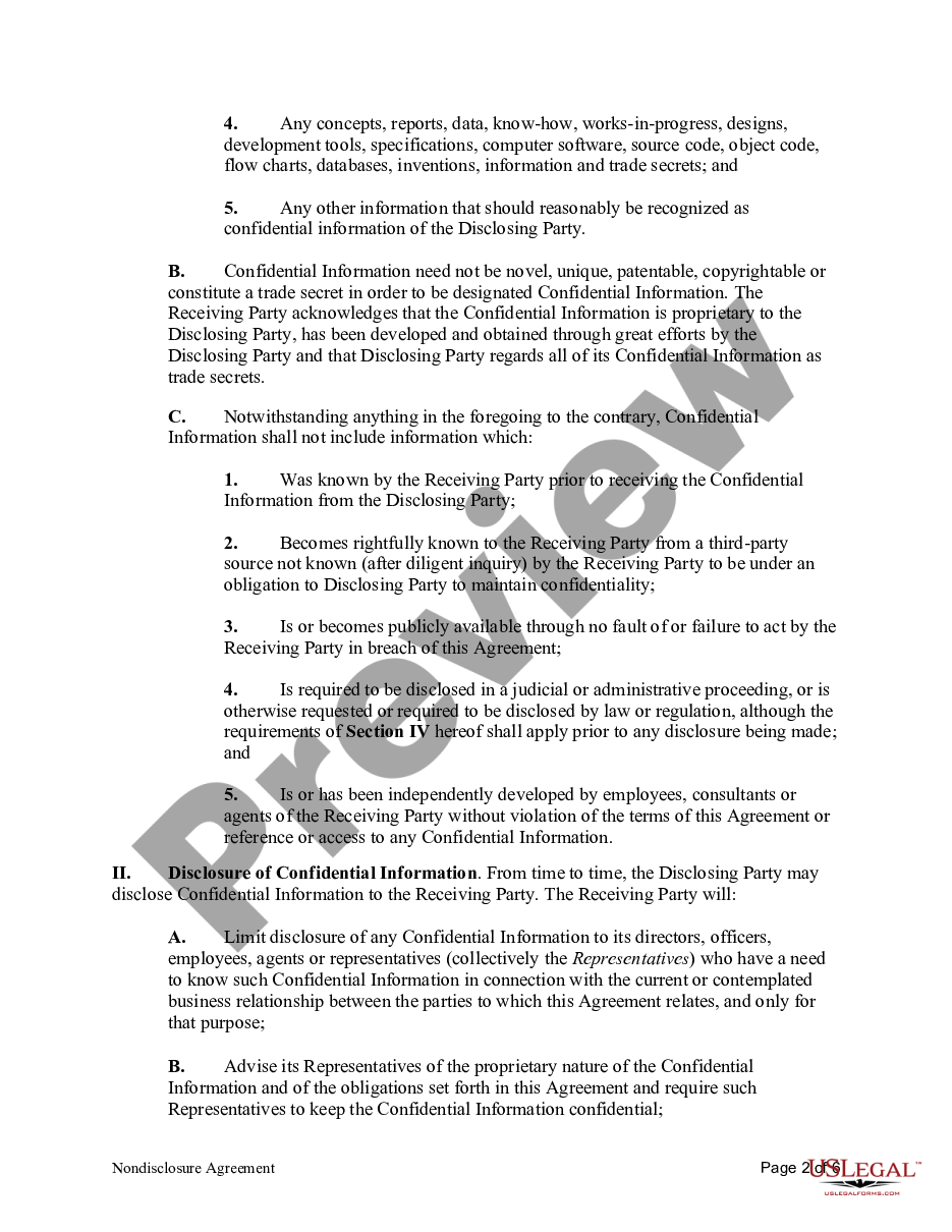 page 1 Nondisclosure Agreement Regarding Purchase of Business preview