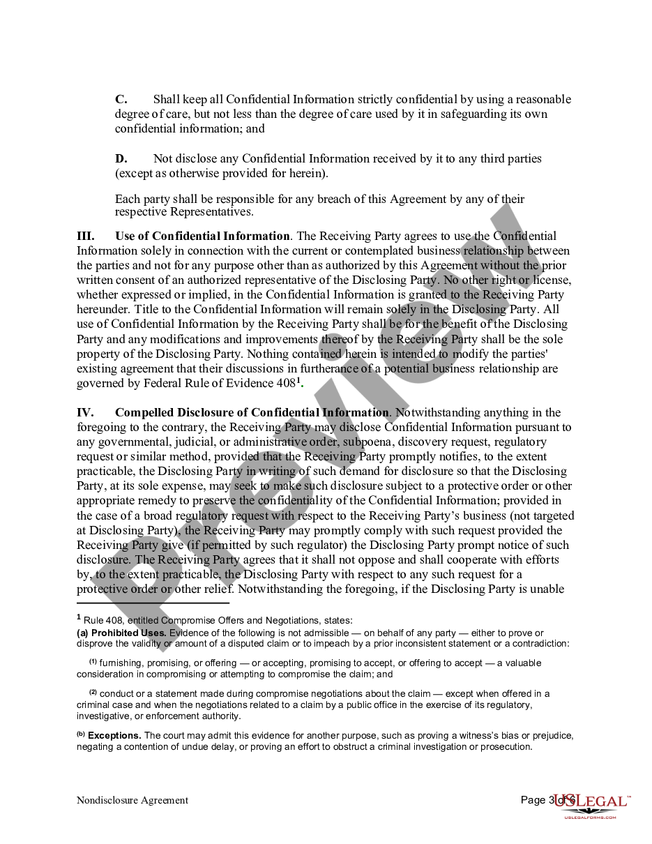 page 2 Nondisclosure Agreement Regarding Purchase of Business preview