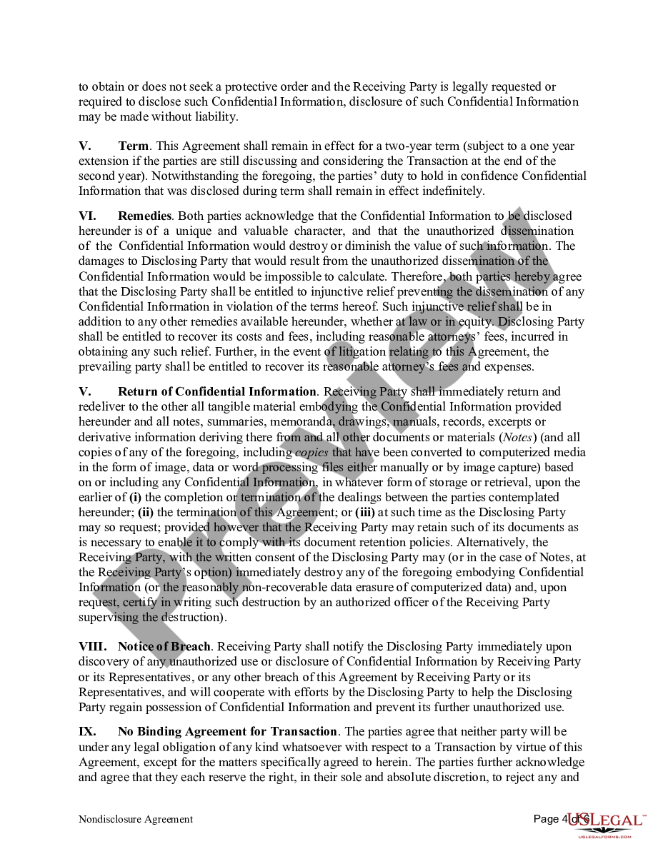 page 3 Nondisclosure Agreement Regarding Purchase of Business preview
