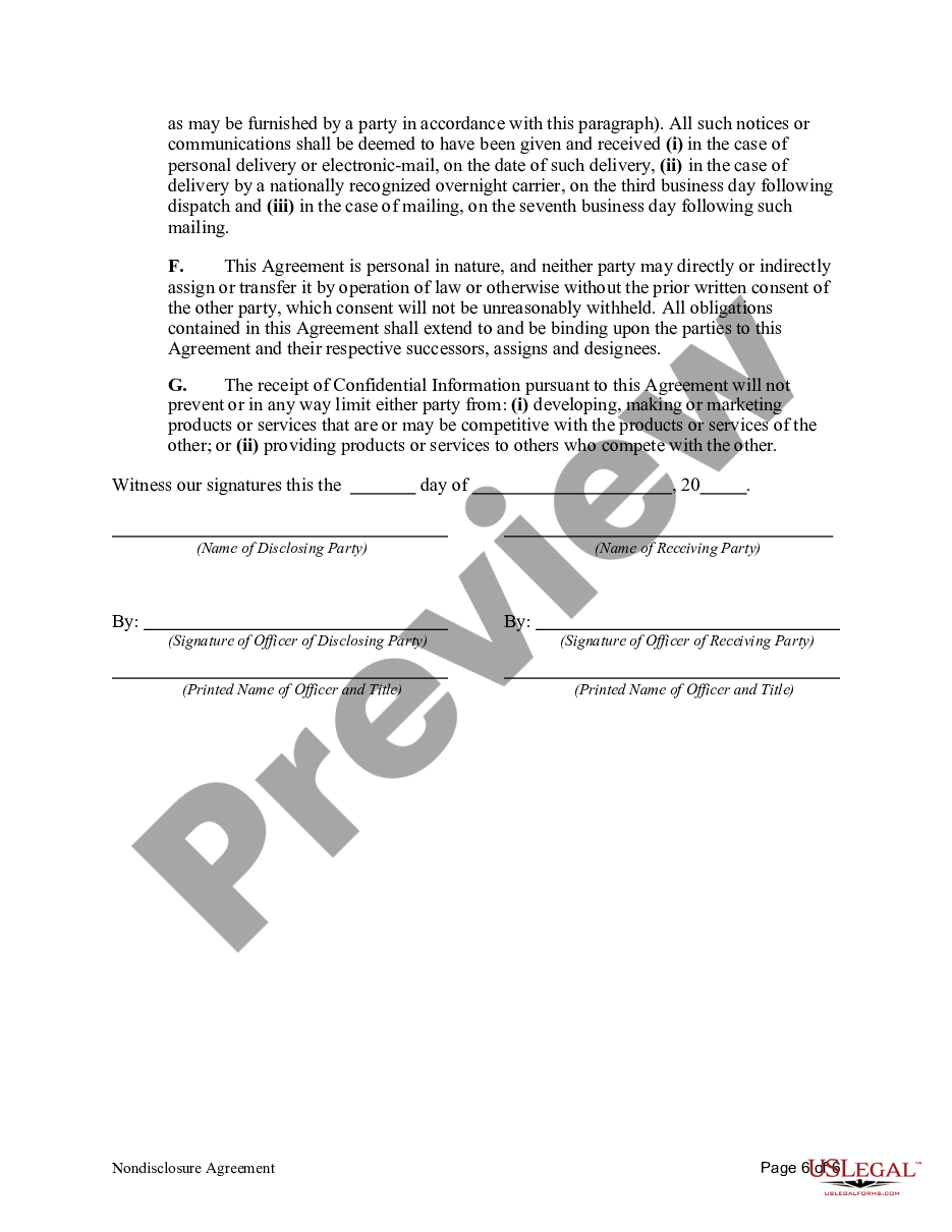 page 5 Nondisclosure Agreement Regarding Purchase of Business preview