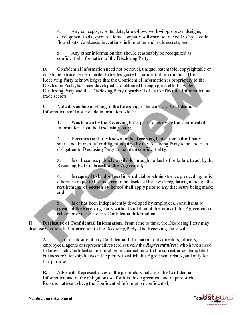 Preview Nondisclosure Agreement Regarding Purchase of Business