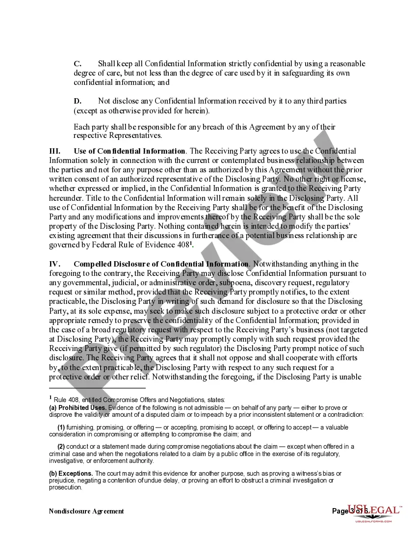 Preview Nondisclosure Agreement Regarding Purchase of Business