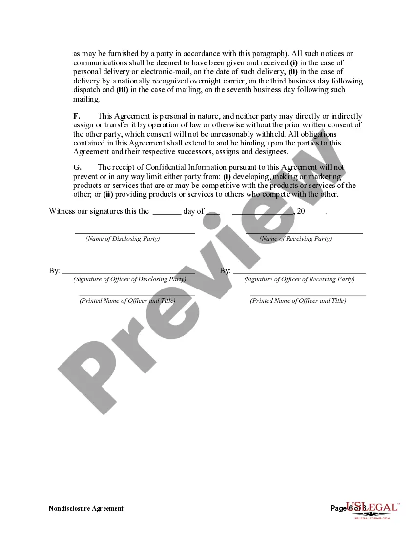 Preview Nondisclosure Agreement Regarding Purchase of Business