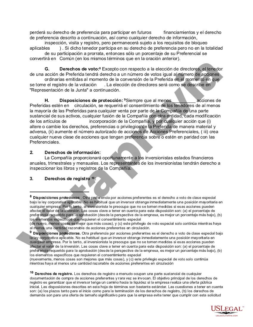 Preview Hoja de términos de muestra con anotaciones explicativas