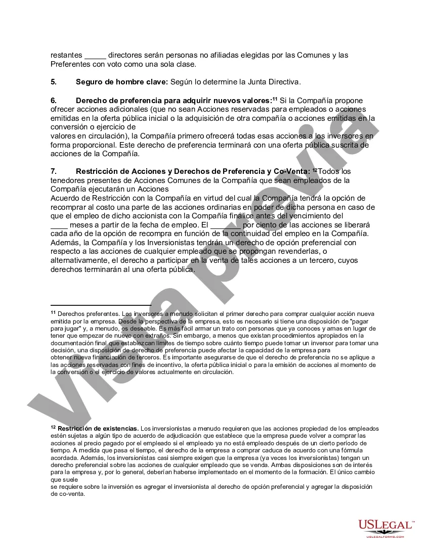 Preview Hoja de términos de muestra con anotaciones explicativas