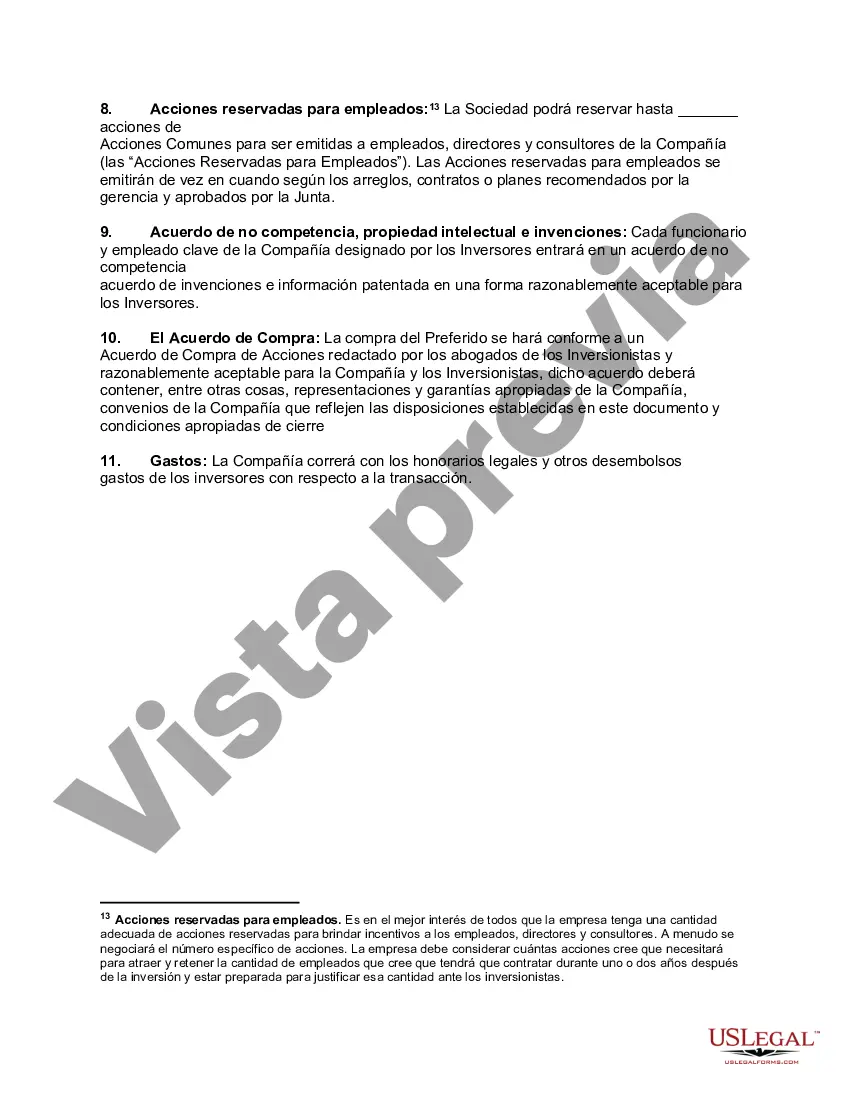 Preview Hoja de términos de muestra con anotaciones explicativas