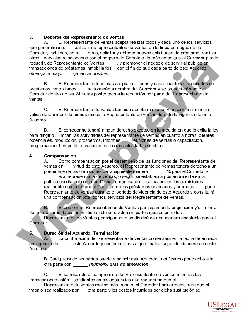 Preview Vendedor de Bienes Raíces Acuerdo de Contratista Independiente con Corredor de Préstamo de Bienes Raíces