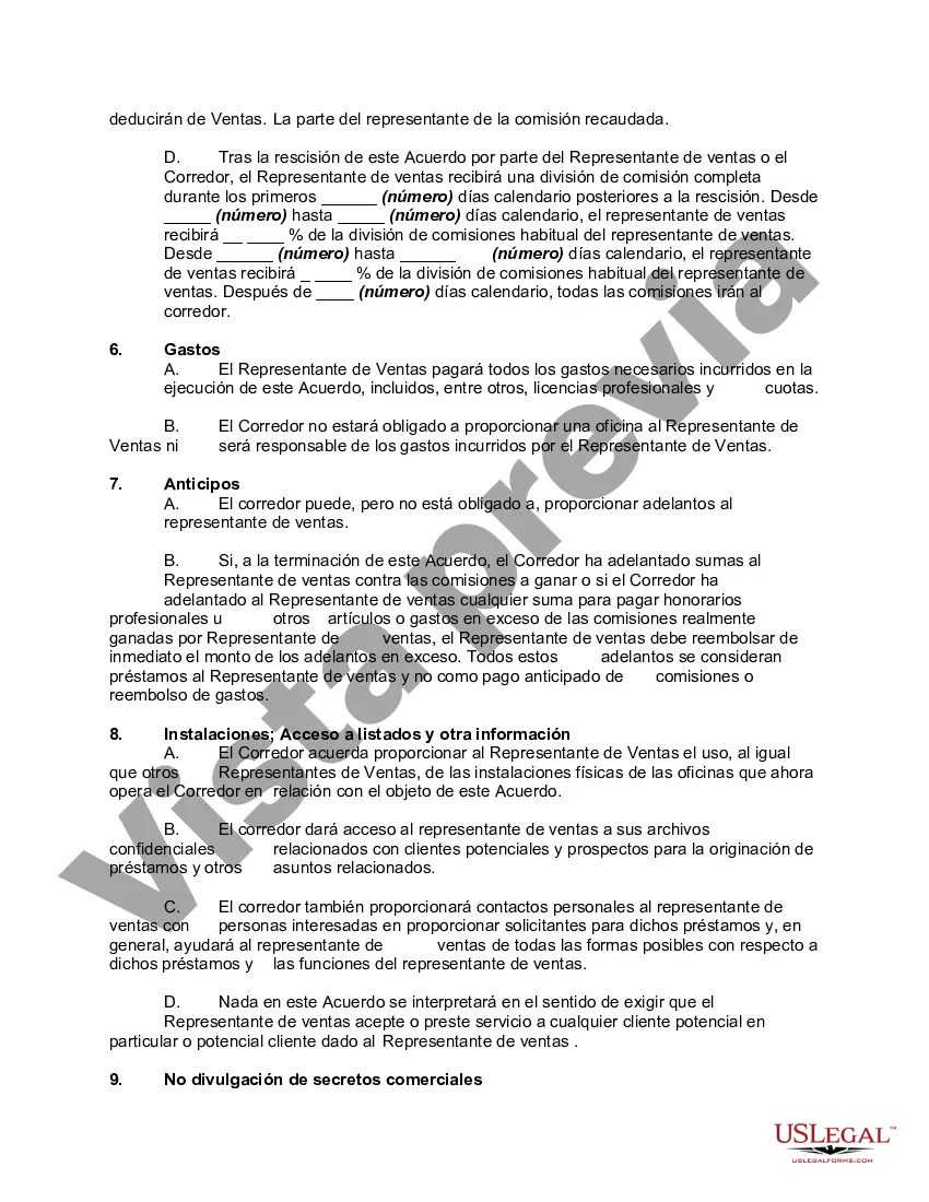 Preview Vendedor de Bienes Raíces Acuerdo de Contratista Independiente con Corredor de Préstamo de Bienes Raíces