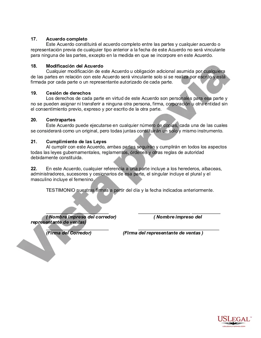 Preview Vendedor de Bienes Raíces Acuerdo de Contratista Independiente con Corredor de Préstamo de Bienes Raíces