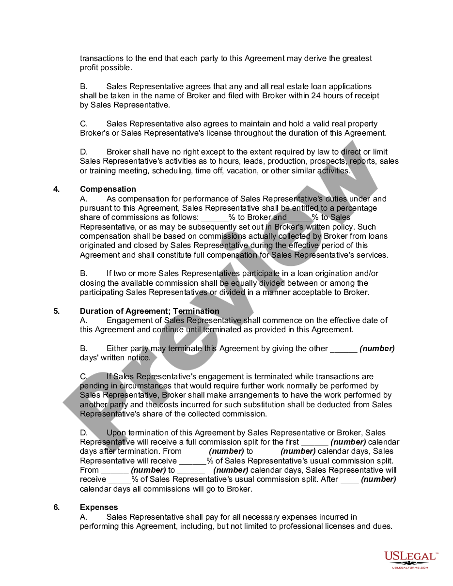 page 1 Real Estate Salesman Independent Contractor Agreement with Real Estate Loan Broker  preview